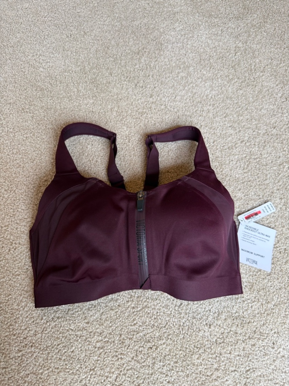 Victoria's Secret High-Support knockout Front-Zip Sports Bra in Dark Burgundy